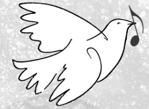 A dove with a musical note, the symbol of the Interfaith Music Festival